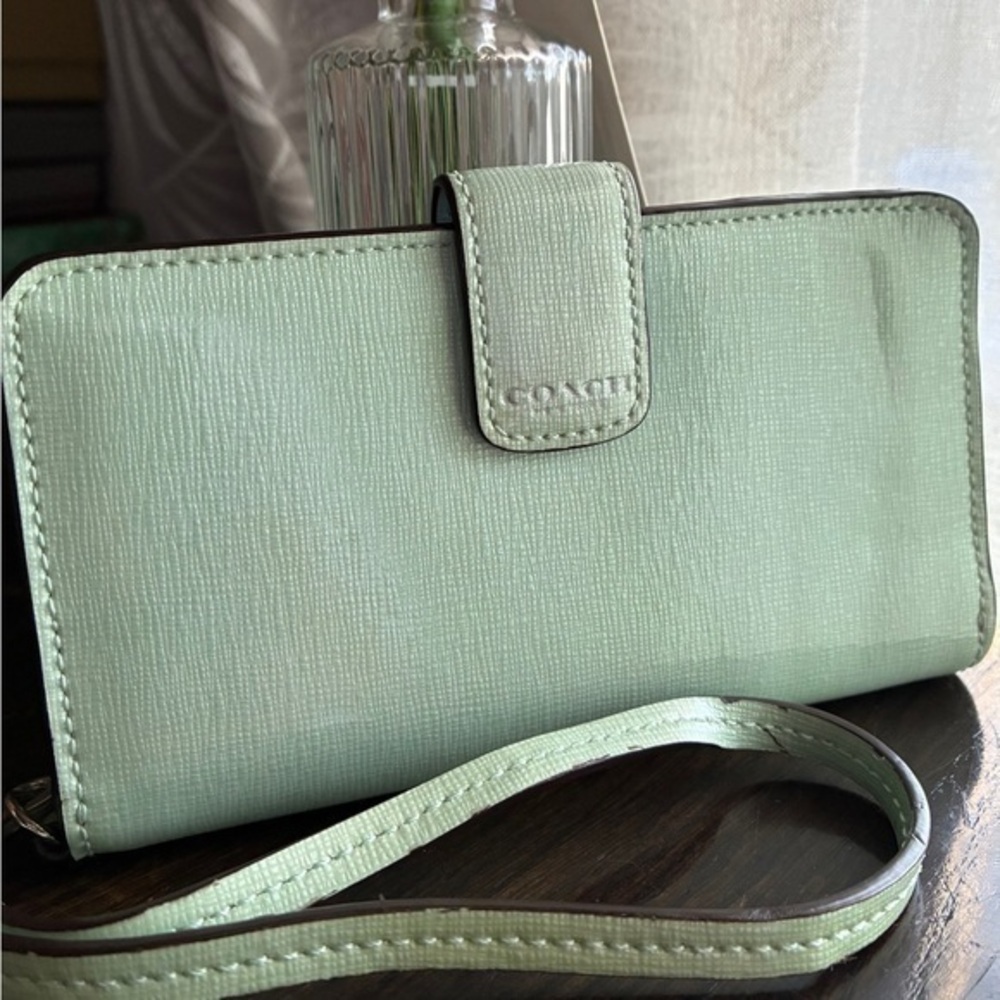 Coach Mint Green Leather Wristlet Wallet